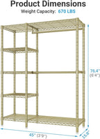 VIPEK V7 Clothes Rack Heavy Duty Max Load 670lbs, Garment Rack with 5 Tiers Adjustable Shelves Portable Closet Metal Sturdy Wardrobe Storage System for Walk-in Closet, Bedroom, Small Space (Gold)