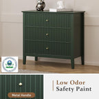 RoyalCraft Green Fluted 3 Drawer Dresser, 32 inch Wide Dresser Nightstand for Bedroom, Modern Wood Chest of Drawers, Large Painted Nightstand with 3 Drawers for Closet, Hallway, Entryway