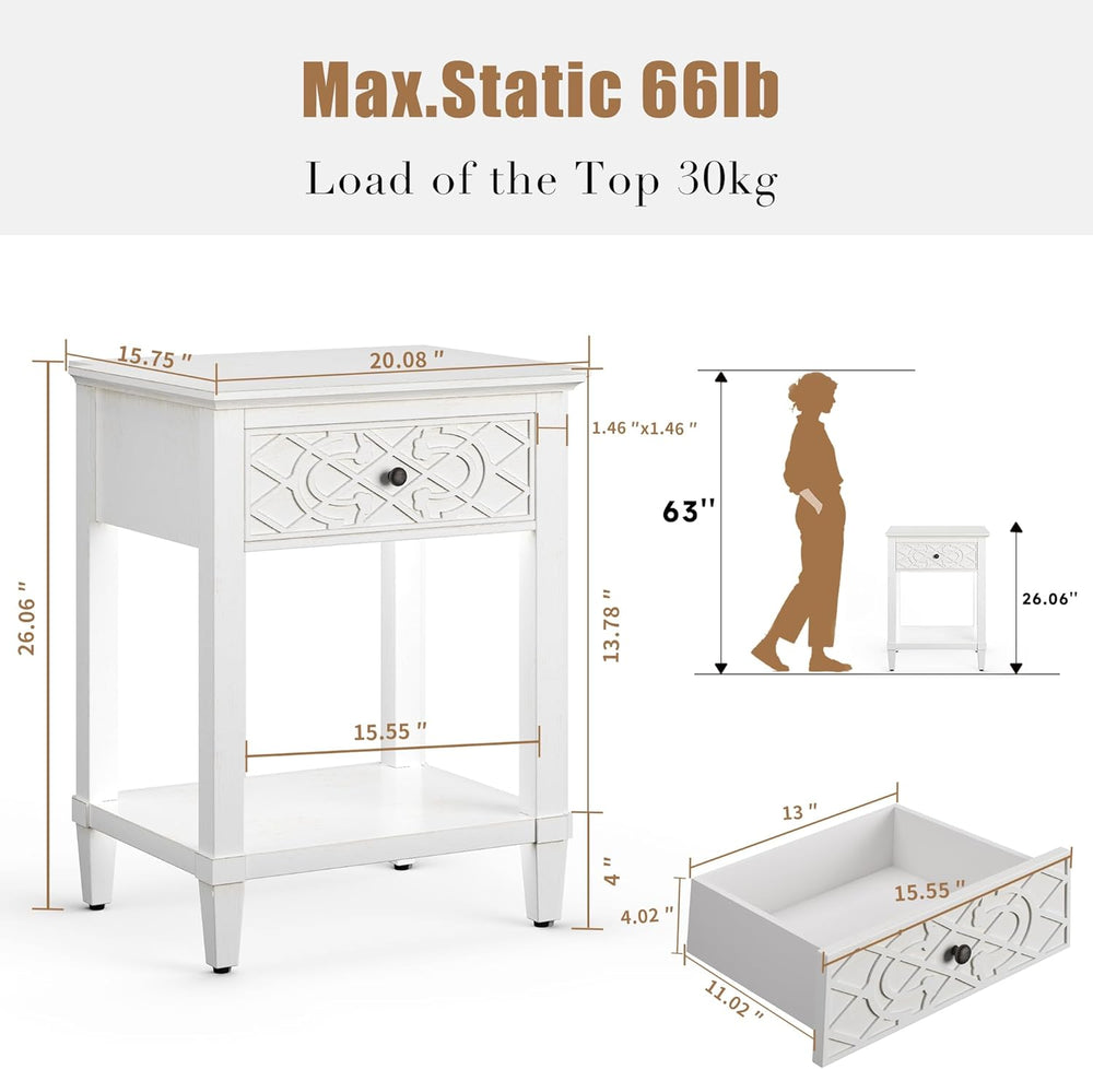 karlott 26" Farmhouse Night Stand with Pre-Assembled Drawers, Painted Be...