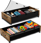 KITHELP Wooden Under Bed Storage with Wheels, 80L Extra-large Rolling Under the Bed Storage Bins 2 Pack with Removable Lid, Upgrade Metal Under Bed Drawers for Clothes Shoes Blankets in Bedroom