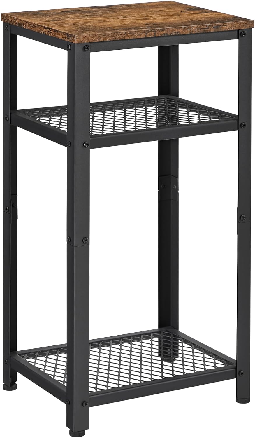 VASAGLE 3-Tier Tall Side Table, Small Telephone End Table Stand with 2 Mesh S...