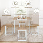 Giantex 5 Piece Dining Table Set, Dining Set for 4 with Square Stools, Small Kitchen Table Set with Metal Frame, Compact Design for Small Space, Home Kitchen Bar Pub Apartment