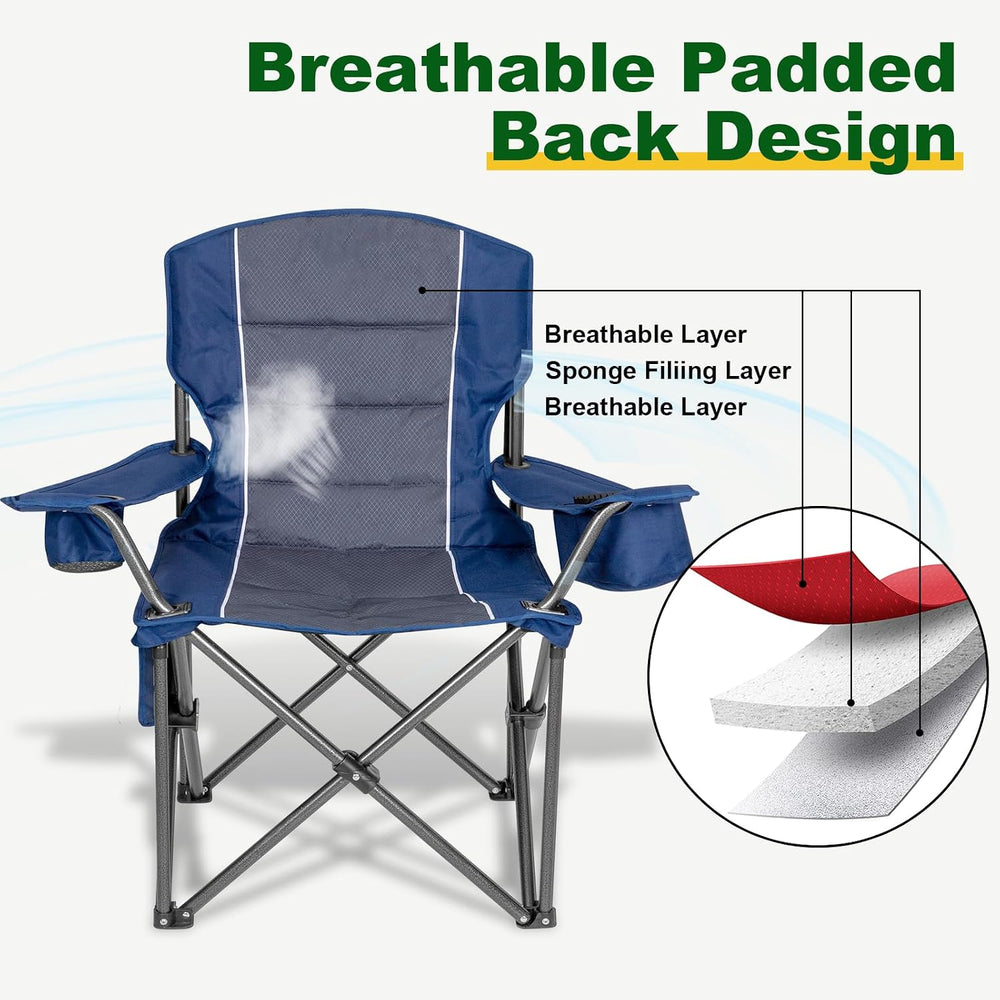 Oversized Padded High Back Camping Chairs,2 Pcs Heavy Duty Folding Chairs Sup...