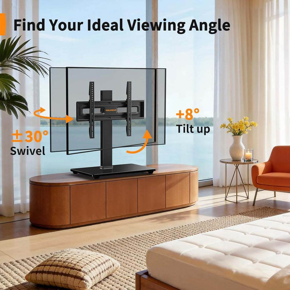 Perlegear Universal TV Stand with Power Outlet, Swivel TV Stand for 32-72 inc...