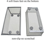 HAHIYO Stackable Mesh Tray Cup 6 x 3 x 2 inches Sturdy Container for Desk Drawer Organizer Collection for Home Office School kitchen Soft Foam Feet No Sharp Edges 2 Pack Silver