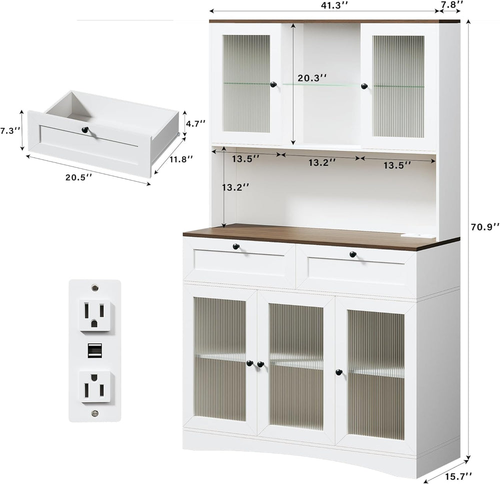 HUAHUU 71" Kitchen Pantry Cabinet with Lights & Acrylic Doors, Pantr...