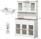 HUAHUU 71" Kitchen Pantry Cabinet with Lights & Acrylic Doors, Pantry Storage Cabinet with Microwave Stand, Kitchen Hutch Food Cabinets with Charging Station, Adjustable Shelves, White