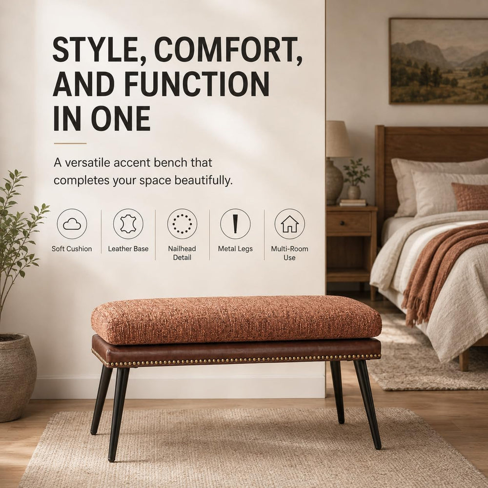 Forteek 32" Retro Upholstered Entryway Bench, Shoe Bench with Cushion | ...