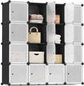 SONGMICS Cube Storage Organizer, Set of 16 Plastic Cubes, Closet Storage Shelves, DIY Plastic Closet Cabinet, Modular Bookcase, Shelving with Doors for Bedroom, Living Room, Black and White ULPC44HS