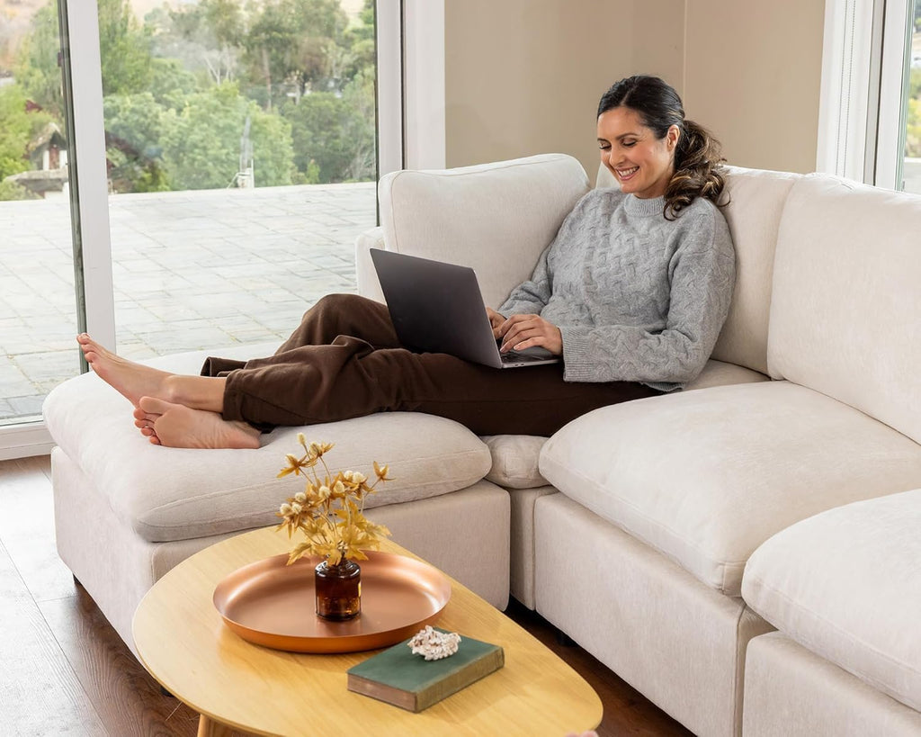 Large L Shaped Sectional Modular Sofa,Chenille Sectional Couch,Beige | Washable,Removable Cover,Modern,Comfortable
