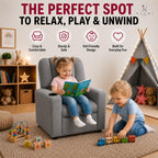 Naomi Home Suri Kids Recliner Chair: 150 Lbs Capacity & Solid Hardwood Frame for Ultimate Durability. Built to Grow Toddler & Children Sofa with Cup Holder, Footrest & 3 Recline Positions - Gray