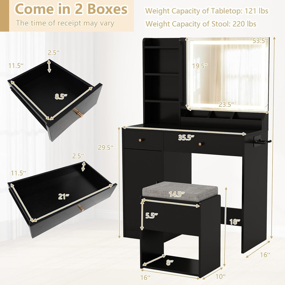 CHARMAID Makeup Vanity Desk with Lighted Mirror & Charging Station, Vanit...