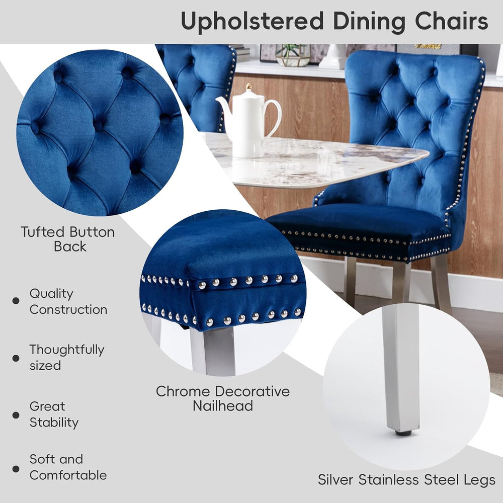 Modern Velvet Upholstered Dining Chairs Set of 4 - Tufted Back with Nailhead ...