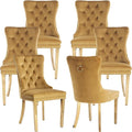 Mid Century Modern Dining Chairs Set of 6, Yellow Velvet Upholstered Tufted Back, Kitchen & Dining Room Chairs, Gold Metal Legs, Nailhead Trim, Sillas para Comedor (Yellow, 6 Pcs)