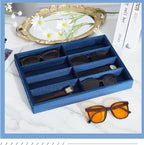 Amylove 2 Pcs Sunglass Organizer Trays Glasses Stackable Jewelry Trays Sunglass Organizer Display Box(8 Grids,Navy Blue)