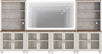 WAMPAT Entertainment Center with Bookshelves for TVs up to 75", Farmhouse Wall Unit TV Stand with Glass Doors, Media Console Table for Living Room, Bedroom & Home Theater, Rustic White