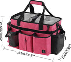 Large Cleaning Caddy Bags Pink with Sturdy Support Board, Cleaning Organizer with Detachable Dividers, Cleaning Supply Tote with Adjustable Shoulder Strap & Waist Belt for Cleaners Housekeepers