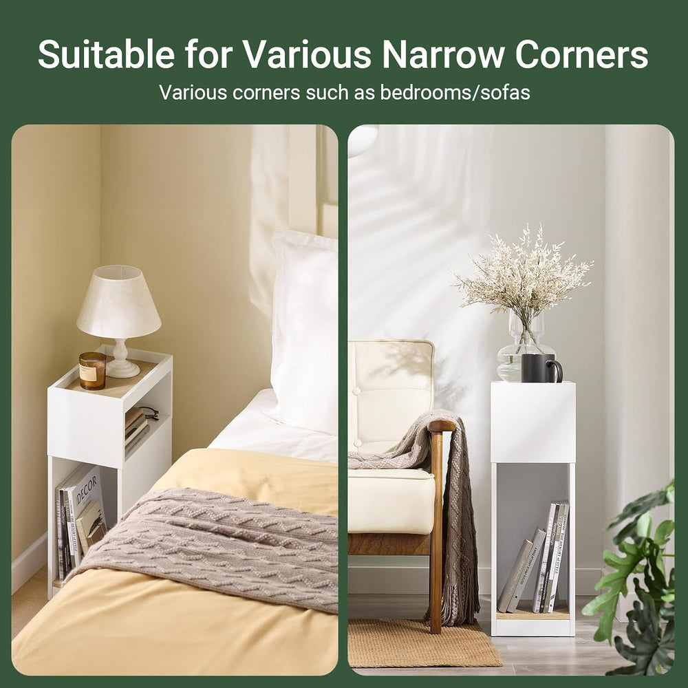 SoBuy Narrow Nightstand with Drawer and Open Shelf | Slim Bedside Table for T...
