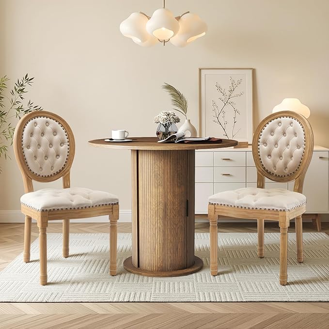 SoarFlash Kitchen Table and Chairs for 2, 31.5" Dining Table Set for 2 with Upholstered Chairs, 3 Piece Kitchen Table Set with Storage Shelf for Small Space, Apartment