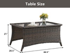 Belord Outdoor Coffee Table with Tempered Glass Top, Patio Rectangular Brown Wicker, Handwoven Rattan Coffee Table Compatible with Patio Furniture Sets for Porch Deck Backyard
