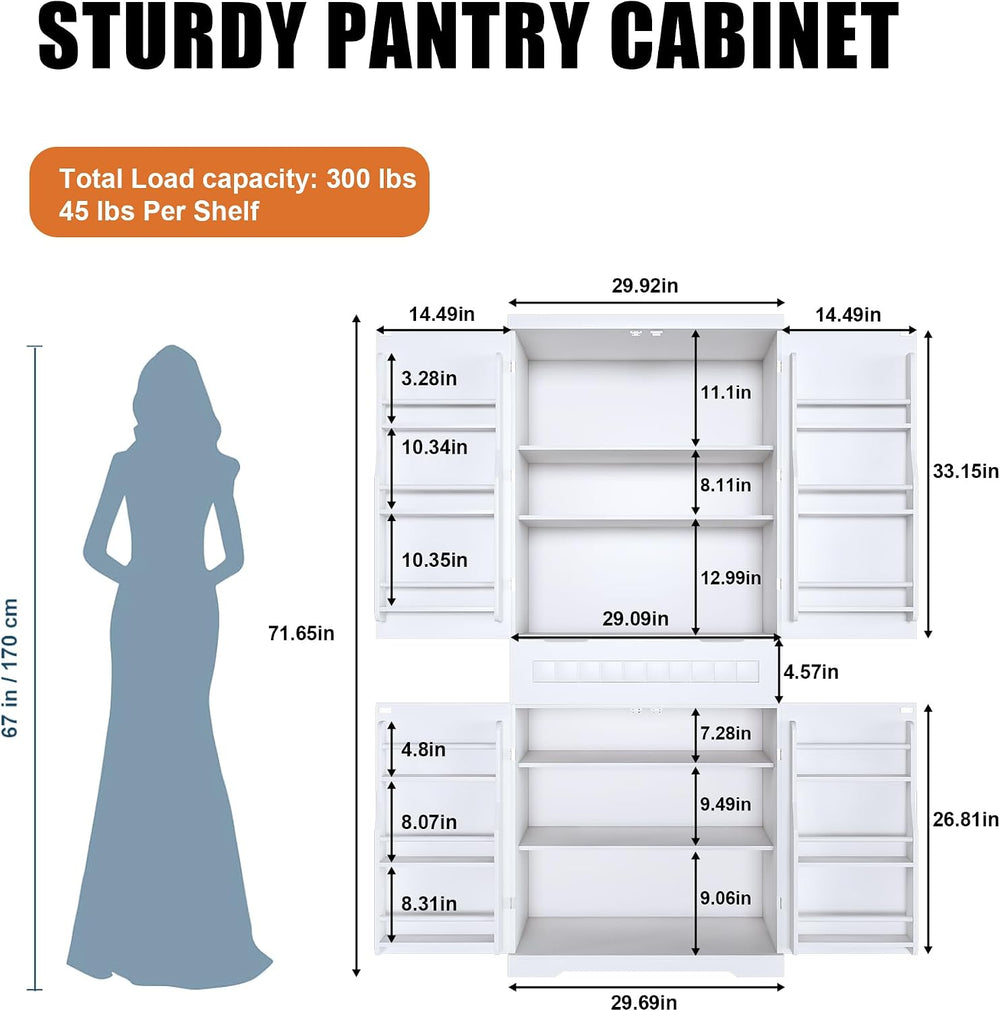 Spaco 71.65" Kitchen Pantry Cabinet,Freestanding Food Storage Cabinet wi...