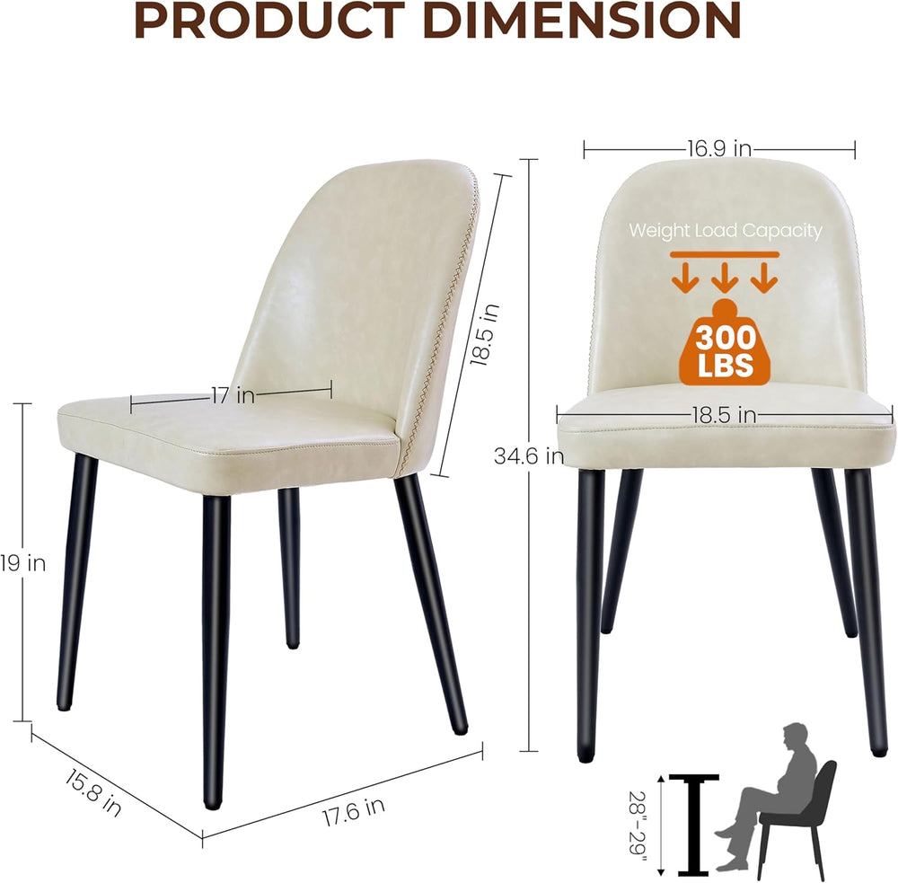 Set of 4 Mid-Century Modern Dining Chairs, Beige Faux Leather Upholstered Kit...