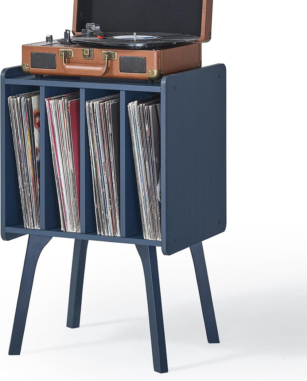 LELELINKY Record Player Stand, Blue Vinyl Record Storage Table for Albums | M...