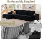 140" L Shaped Cloud Sectional Couch for Living Room, Modular Floor Deep-Seat Sofa, Big Comfy Corduroy Couches Set with Fluffy Memory Foam for Living Room Bedroom, No Assembly Required, Black