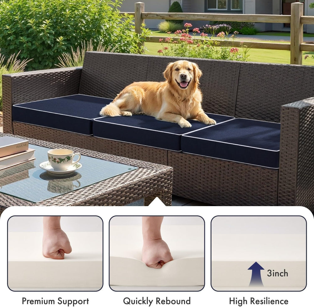 MIULEE Navy Outdoor Chair Cushions 2 Pack, 22x22x3 Inch Waterproof Cushions