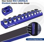 WORKPRO Magnetic Socket Organizer, 1/2-Inch Metric Socket Holder, Socket Trays Holds 19 Pieces Standard Size and Deep Size Sockets(Sockets not Included)