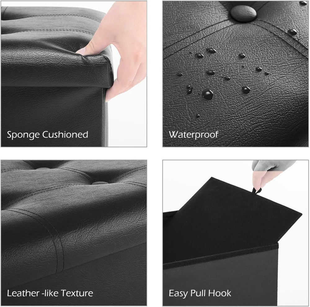 Youdesure 30" Ottoman with Storage, Folding Faux Leather Bench, Black | ...