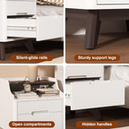 Nightstand with Charging Station, 21" Tall Nightstand w/2 Storage Drawers, Wood Night Stand with Hidden Handle, 17'' Wide Modern Bedside Table for Bedroom, White