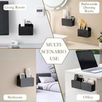 LINFIDITE Adhesive TV Remote Control Holder Wall Mount TV Remote Holder For Bedside Wall Remote Control Caddy Storage Organizer Stand Box （For 2 Or 4 Remote Controls – Black – Quantity 1）