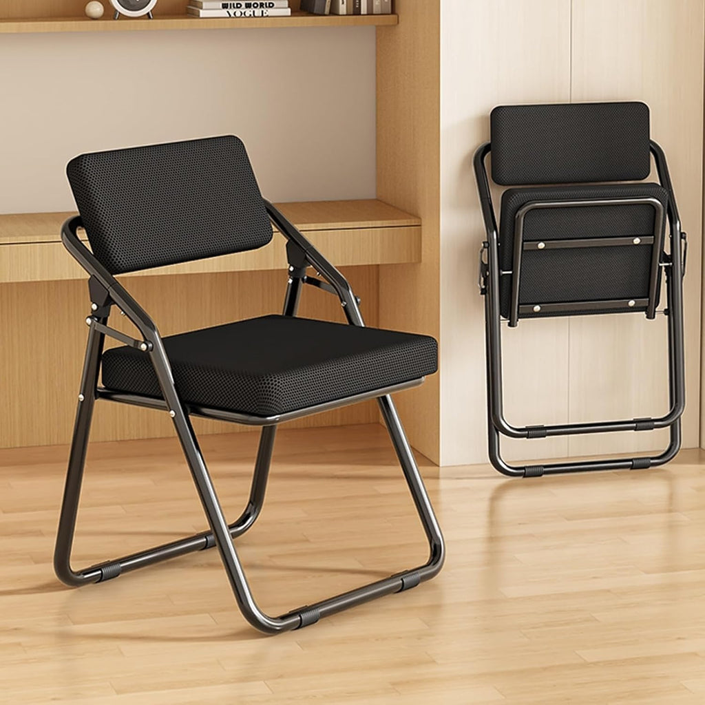 Portable Mesh Foldable Chair, Ergonomic Folding Dining, Comfortable Breathable Folding with Cushion,(Black)