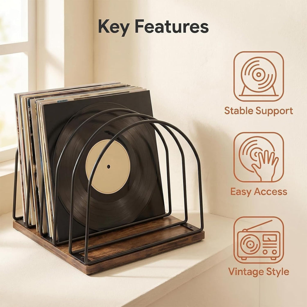 Vinyl Record Storage Holder, Wooden Record Stand Organizer for Vinyl Records & LPs, Magazine Holder, CD Storage, DVD Storage, CD Holder, Album Organizer Shelf for Home, Living Room, Music Room