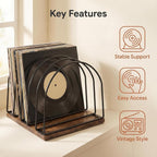Vinyl Record Storage Holder, Wooden Record Stand Organizer for Vinyl Records & LPs, Magazine Holder, CD Storage, DVD Storage, CD Holder, Album Organizer Shelf for Home, Living Room, Music Room