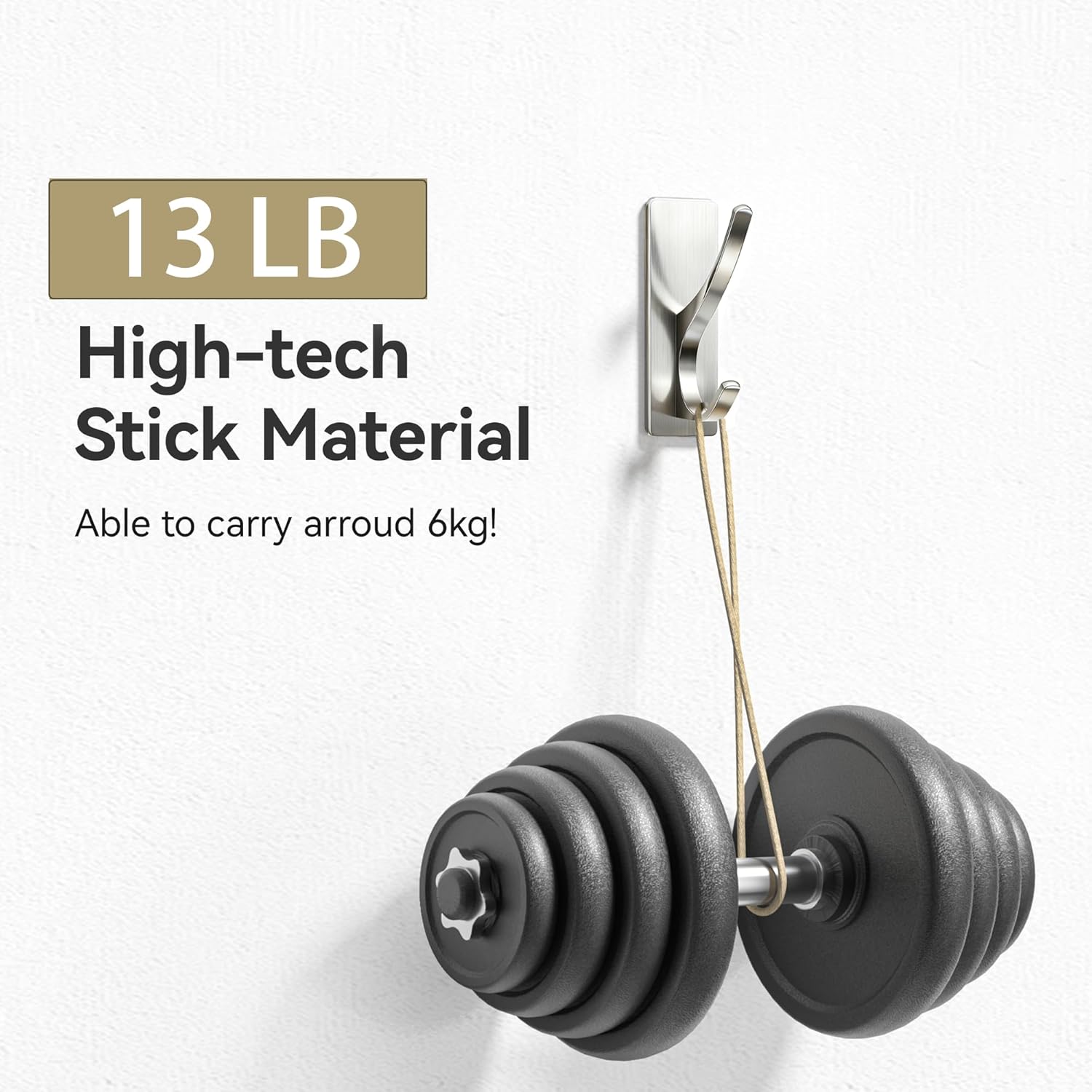 pickpiff Self Adhesive Coat Hooks for Hanging: Heavy Duty Stainless Wall Hook for Towel, Backpack, Hat, Sturdy Metal Hanger for Bathroom, Bedroom, Door, Brushed Nickel, 6-Pack