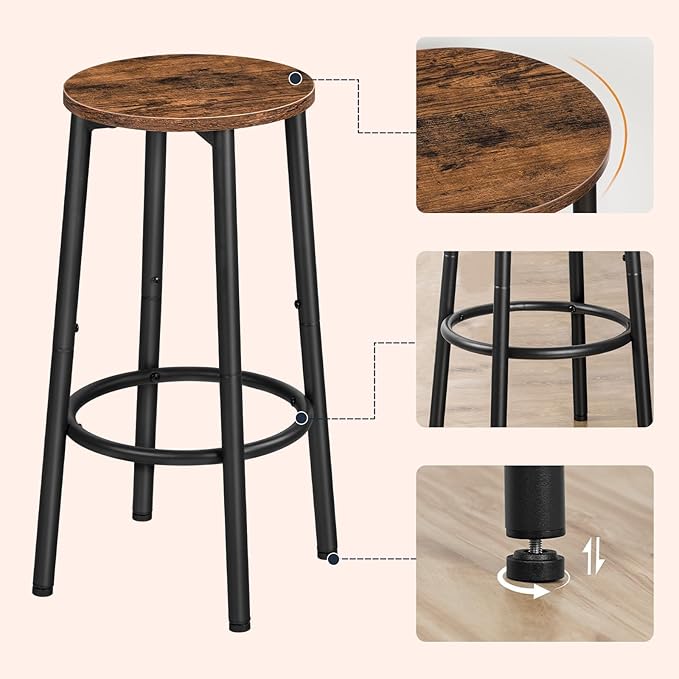 HOOBRO Bar Stools, Set of 4 Bar Chairs, Kitchen Round Height Stools with Foot...