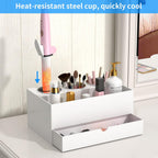 NIUBEE Hair Tool Organizer, White Acrylic Hair Dryer and Styling Organizer with Drawer, Bathroom Countertop Blow Dryer Holder, Vanity Caddy Storage Stand for Accessories, Makeup, Toiletries