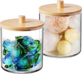SheeChung 2 Pack 50 Oz Large Apothecary Jar with Bamboo Lid, Laundry Pods Container, Storage Jars for Bathroom Organization, Plastic Canisters with Cute Stickers Spoons(Natural)