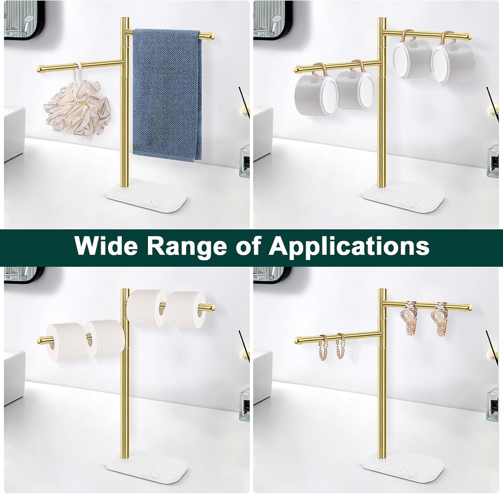 Hand Towel Holder, F-Shape Hand Towel Stand with Marble Base, Stainless Steel...