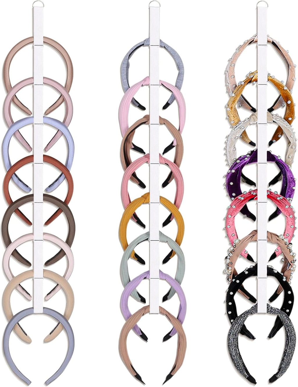 3 PCS Headband Holder Organizer for Girl,Hanging Hairband Storage for Women,White Hair Hoop Display Hair Accessories Organizer Bedroom College Dorm Decor