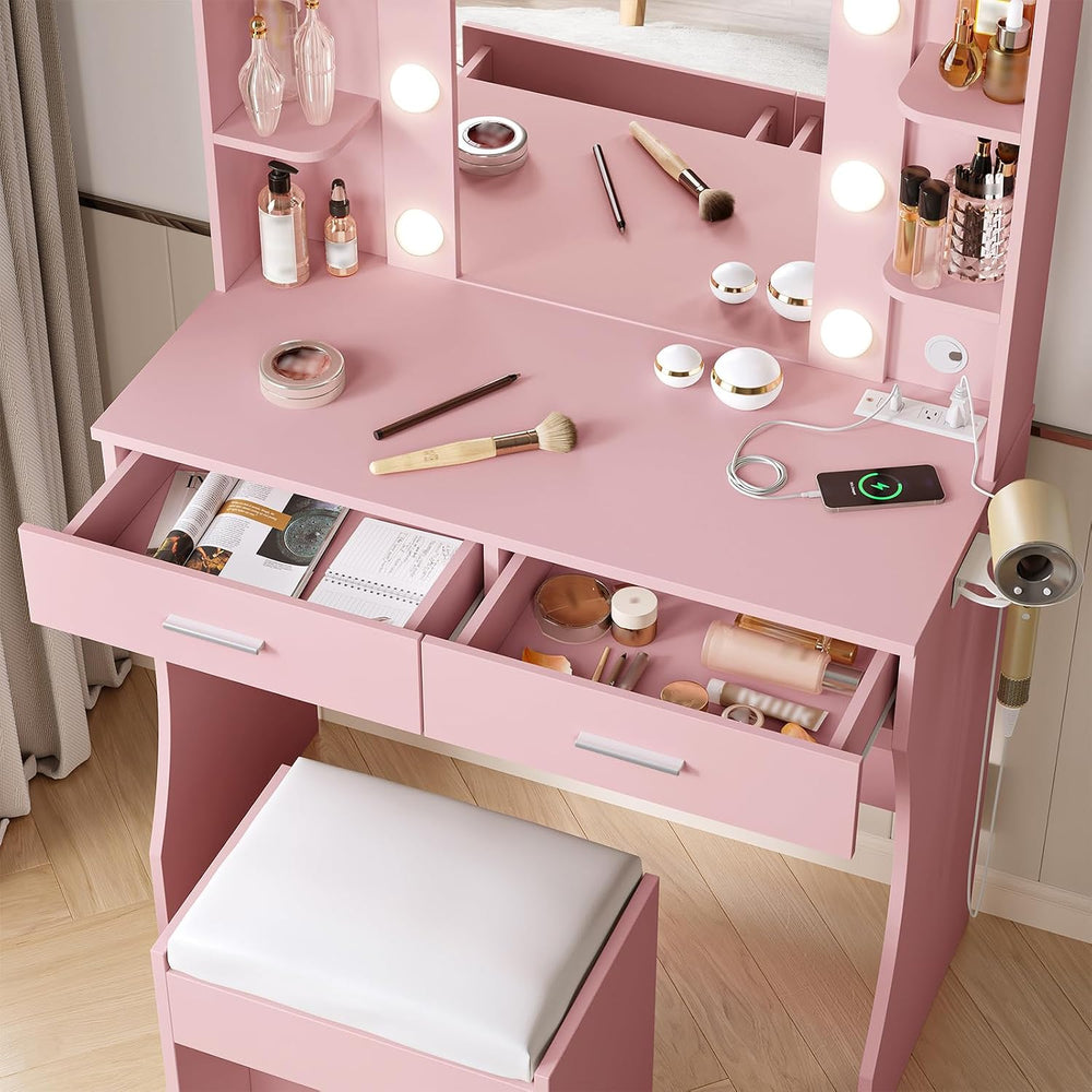 Vabches Vanity Desk with Lights,Makeup Vanity with Power Strip,Dressing Table...