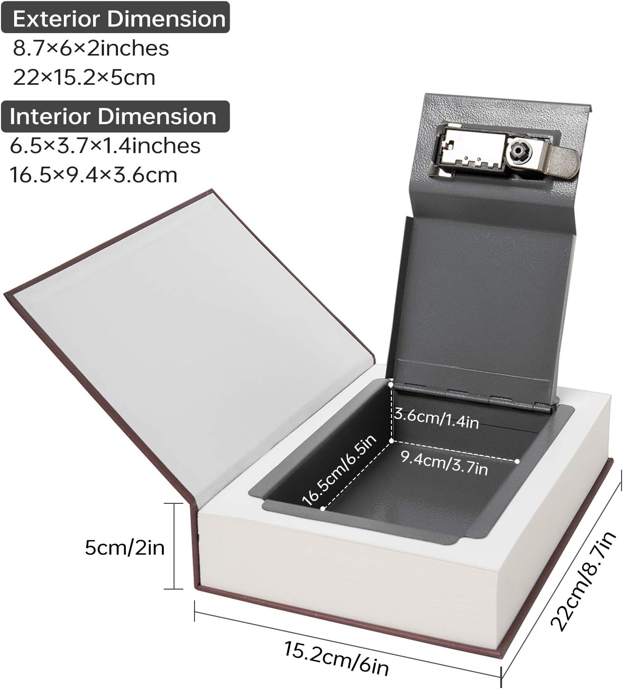 Real Paper Transfer Book Safe, Hollow with Secret Hidden Compartment, Combination Lock, 8.7"×6"×2" (Bible-Combination)