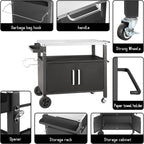 Dining Cart Table with Big Storage Cabinet, Movable Outdoor BBQ Grill Table Pizza Oven Stand, Kitchen Cart Island Multifunctional Food Prep for Inside and Outside