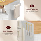MAHANCRIS Kitchen Island on Wheels, Rolling Island Cart with Drop Leaf, Mobile Kitchen Island with Storage, Kitchen Island Table with Adjustable Shelf and Hooks, for Kitchen White and Natural KIBN9801