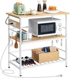 HOOBRO Kitchen Island with Storage, Kitchen Island Table with Power Outlet, 3 Tier Coffee Station and Microwave Stand, for Home, Kitchen and Dining Room, Natural and White WN021ZD01