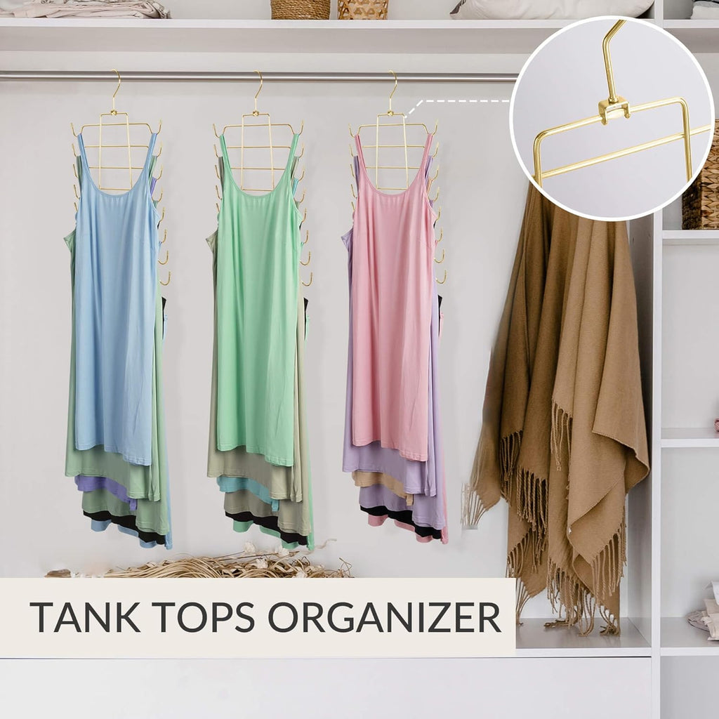 ZEDODIER 2 Pack Tank Top Hanger Space Saving, Bra Hangers for Closet Organizer, Hanging Bra Organizer Tank Tops Holder with 16 Hooks, Metal Closet Organizers and Storage Small Space Solutions, Gold