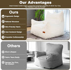 Oversized Fluffy Bean Bag Chair for Adults – Giant Cozy Bean Bag Sofa Chair with Armrests, Handle & Non-Slip Base for Your Reading Nook, Bedroom or Living Room(White-XL)