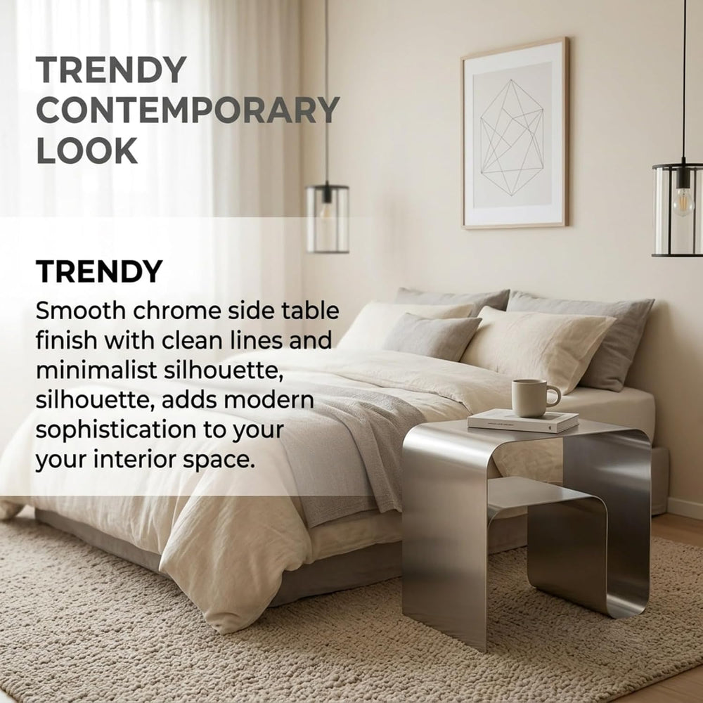 Stainless Steel Side Table, Modern End Table with Double Storage, One-Piece F...
